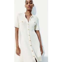 H&M Cream Rib Knit Button Front Dress