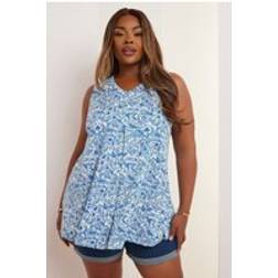 Yours Floral Pleat Front Vest Top - Blue