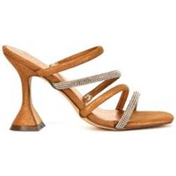 XY London Posie Diamante Strappy Square Toe Sculptured High Heel Sandals - Rose Gold