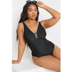 Yours Blanket Stitch Plunge Swimsuit - Black