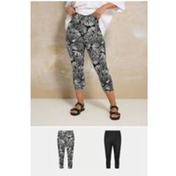 Yours Curve 2 Pack Black Butterfly Print Cropped Leggings - Black