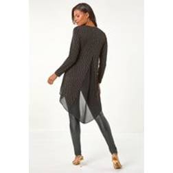 Roman Metallic Print Chiffon Hem Stretch Top - Gold