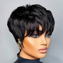 Shein Short Straight Pixie Cut Human Hair Wigs 6 Inch 180% Density Layered Machine