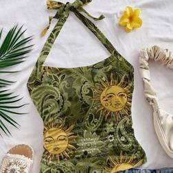 Shein Große Größen-Set aus Tanktop und Weste mit Sonnengott-Muster - Geeignet