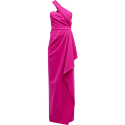 Teri Jon Stretch Crepe Side Drape Gown - Hot Pink