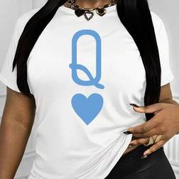 Shein Damen Lässig T-Shirt Mit Poker - Königin Muster