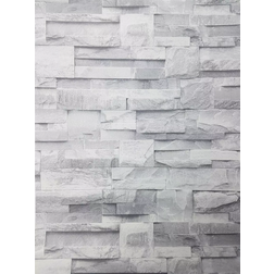 YöL 3D Slate Stone Brick Effect Realistic Textured Vintage Wallpaper Grey