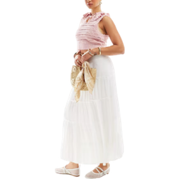 Pull&Bear Tiered Maxi Skirt - White