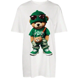 Shein Casual And Simple Bear Teddy Cartoon Printed Loose Short Sleeve Round Neck TShirt Dress Suitable For Summer ParentChild Outfits