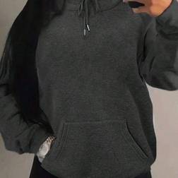 Shein Damen Lockere Lässige Sweatshirt Mit Kapuze Und Kordelzug - Einfarbig
