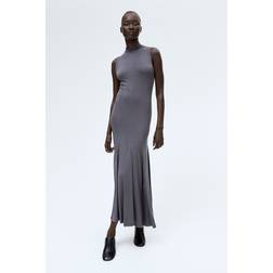 H&M Damen Langes Kleid Mit Turtleneck - Grau