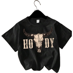 Shein Crow Boy Cow Head Printed Round Neck TShirt Simple Casual Western Style Outfit For Young Boys Suitable For Summer