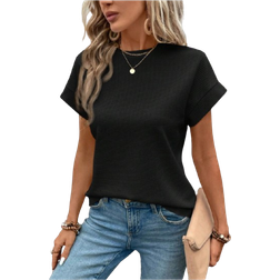 Shein Waffle Texture SkinFriendly DropShoulder Apricot Womens TShirt
