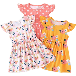 Shein 3pcs/Set Baby Girl Cute And Playful Flowers Polka Dots Printed Dress Suit For Summer