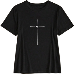 Shein Slim Fit Womens Casual Short Sleeve TShirt With Heart Print