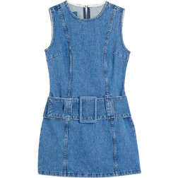 River Island Low Rise Belted Mini Dress - Blue Denim