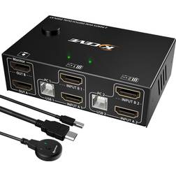 Dual Monitor KVM Switch HDMI 2 Port 4K@30Hz, MLEEDA KVM Switch 2 Monitors for 2 Computers Share 2 Monitors and 4 USB 2.0 Hub, Desktop Controller and USB HDMI Cable Included