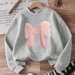 Shein Young Girl Casual Crew Neck Sweatshirt With Bow Design - Autumn/Winter
