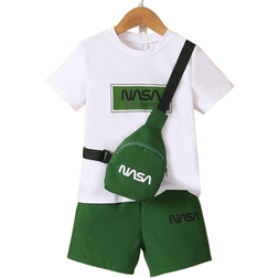 Shein pcsset Toddler Boys Tshirtshortsbackpack Casual Sporty Fashion Streetwear Outfits