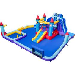 Costway Rocket Theme Inflatable Water Slide Park with 2 Slides