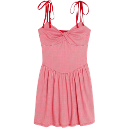 Hollister Drop Waist Knit Mini Dress - Cherry Red Check