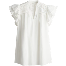 H&M Kjole Med Flæseærmer Og Broderie Anglaise - Hvid