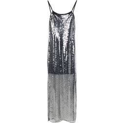 River Island Strappy Sequin Midi Slip Dress - Silver