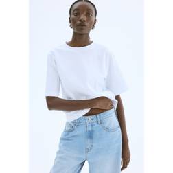 H&M Damen T-Shirt aus Pima-Baumwolle - Weiß