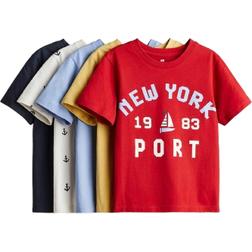 H&M Pojke 5-Pack T-Shirt I Trikå - Röd/Ankaren
