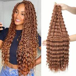 Shein 1/6Packs Ocean Wave Crochet Hair,30Inch Brown Deep Wave Braiding Hair For Women Synthetic Curly Crochet Hair Extensions Wavy Braiding Hair Bohemian Crochet Braids(30#)