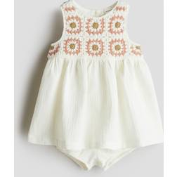 H&M 2-Delat Set Med Virkade Detaljer - Vit/Mönstrad