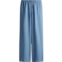 H&M Straight Linen-Blend Trousers - Dusty Blue