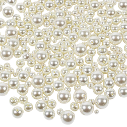Shein 500pcs 4/6/8/10/12mm White Faux Pearl Craft Beads Loose Faux Pearls With Holes For Jewelry Making Faux Small Tiny Fake Faux Pearl Beads For Bracelet Necklace DIY, Sewing Crafts, Decoration,Vase Filler Beige Color