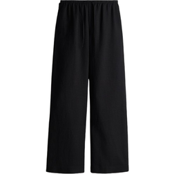 H&M Straight Linen-Blend Trousers - Black