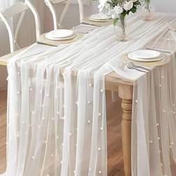 Shein Faux Pearl Decor Table Runner 1pc Tablecloth White
