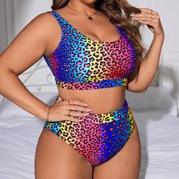 Shein Plus Size Women 2025 Year Model Leopard Print Casual Bikini Set - 2 Pieces