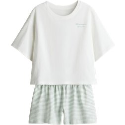 H&M Pyjamas I Bomull - Vit/Ginghamrutig