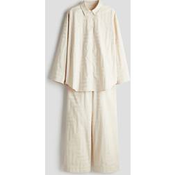 H&M Jacquardvävd Bomullspyjamas - Ljusbeige