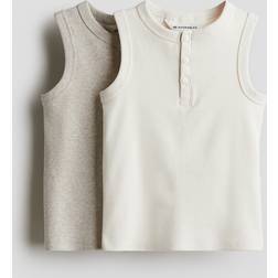 H&M Dreng 2-pak Tanktop I Ribbet Bomuld - Hvid