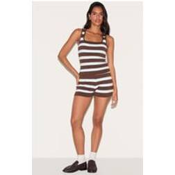 PrettyLittleThing Striped Knit Shorts - Brown