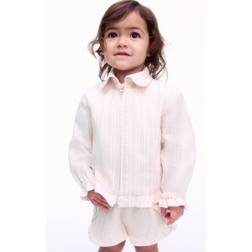 H&M Overshirt I Linmix Med Volanger - Vit/Rosarandig