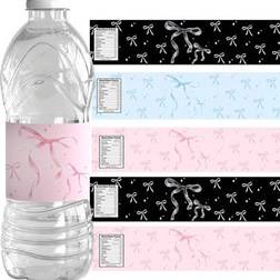 Shein Pink Blue Black Bow Water Bottle Labels 20pcs