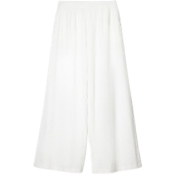 Bershka Wide Leg Rustic Double Cloth Pants - White