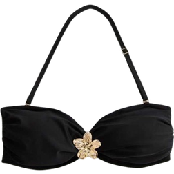 New Look Flower Detail Halterneck Bikini Top - Black