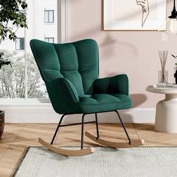 Living and Home Green Linen Upholstered Rocking Chair