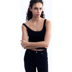 H&M Lace Trimmed Vest Top - Black