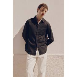H&M Men Black Regular Fit Linen-Blend Shirt - Black