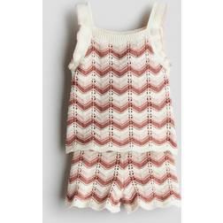 H&M Baby 2-Delat Pointellestickat Bomullsset - Vit/Mörk Dimrosa