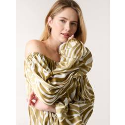 Blue Vanilla Zebra Satin Ruched Bardot Top - White/Khaki