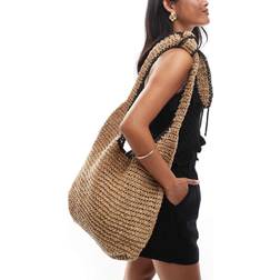 New Look Stripe Slouch Raffia Tote Bag - Stone